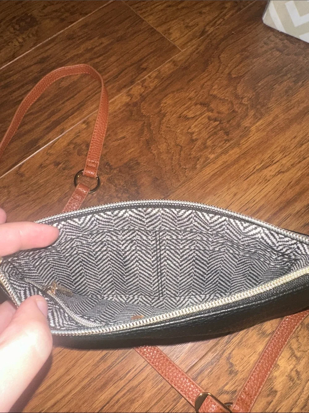 Itzy Ritzy Tricolor Crossbody Bag in White, Black & Tan